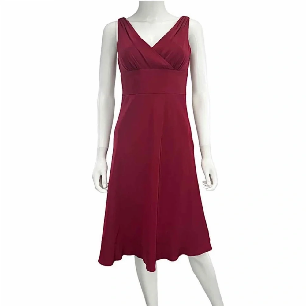 J CREW Women’s Burgundy Wrap Front Side Zipped Lined Sleeveless Tank Silk Dress